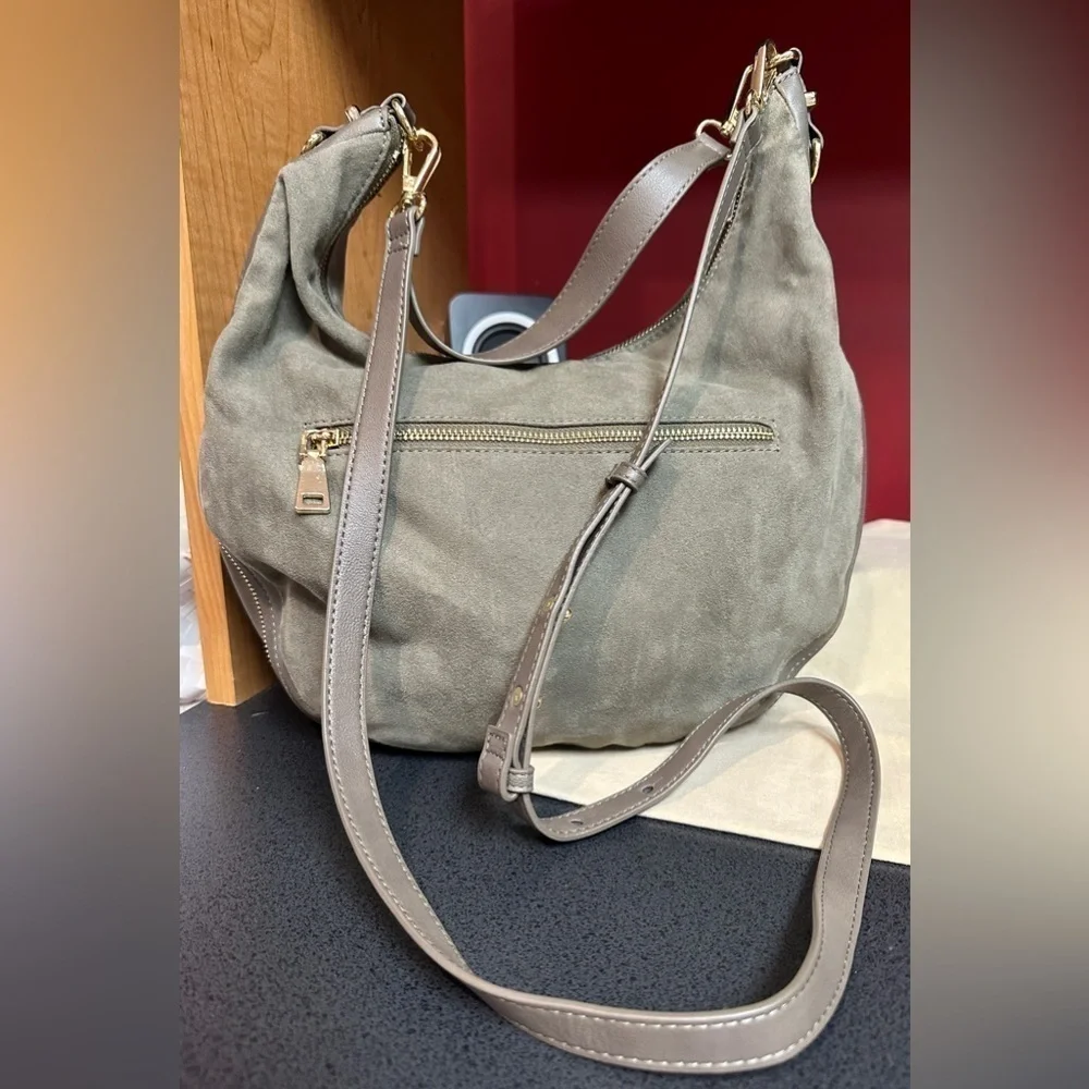 I.N.C. International Concepts Dark Sage Green Faux Suede & Faux Leather Hobo Bag